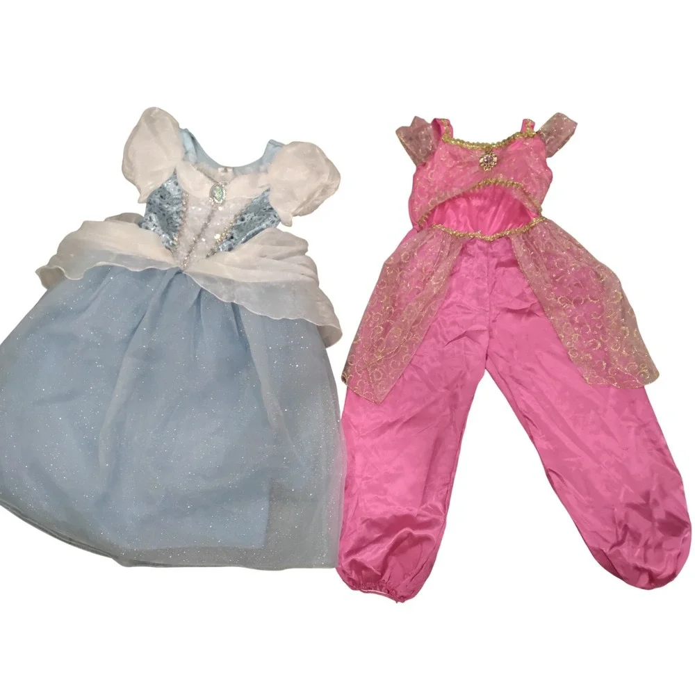 Disney Princess Costume Bundle Cinderella Dress Pink Jasmine Jumpsuit Kids 7/8 M - Picture 1 of 6